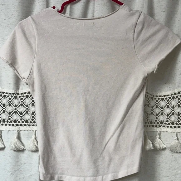 Brandy Melville Light Pink V-Neck Ruched Short Sleeve Top - Picture 5 of 5